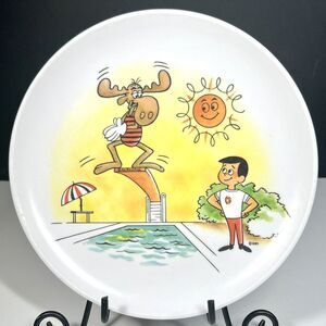 Vintage Melmac Bullwinkle Moose Cheerios Kid 8" Plastic Plate General Mills 1964